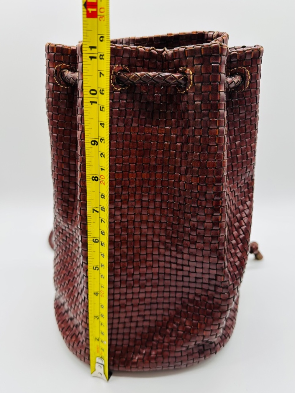 VTG DESMO Italy Woven Leather Backpack Brown Intrecciato Bucket Bag Boho - Picture 14 of 15